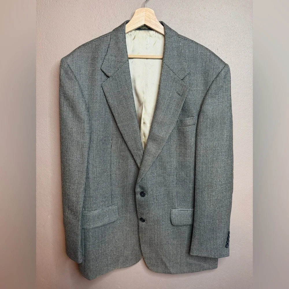 Oscar de la Renta Charcoal Herringbone 100% Wool Blazer Sport Coat 2 Button 44L